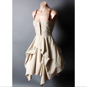 Khaki Brown Steampunk Victorian Gothic Desert Suspender Bustle Dress S M L XL
